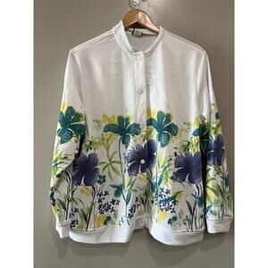 Haband light Jacket button up top, Floral, White Vtg Snap button peasant Sz XL